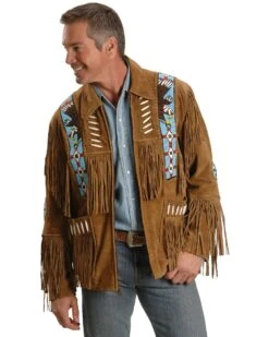 Liberty Wear Eagle Bead Fringed Suede Leather Jacket