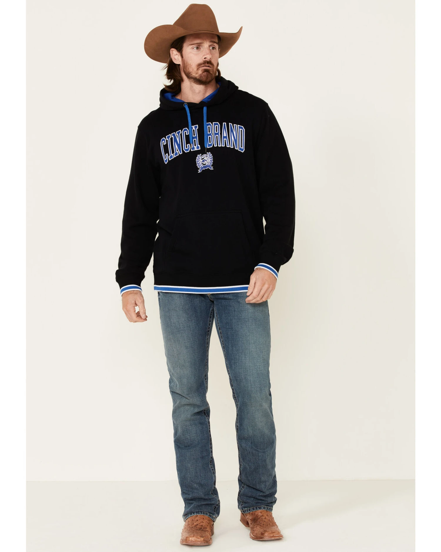 Cinch Men's Solid Black Logo Brand Hooded Sweatshirt 4 Cinch Men's Solid Black Logo Brand Hooded Sweatshirt - Image 2