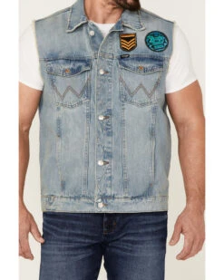 Wrangler X Fender Men's Cowboy Rockstar Patch Denim Vest -Ariat || Wrangler || Carhartt Shop 2000362154 402 P3
