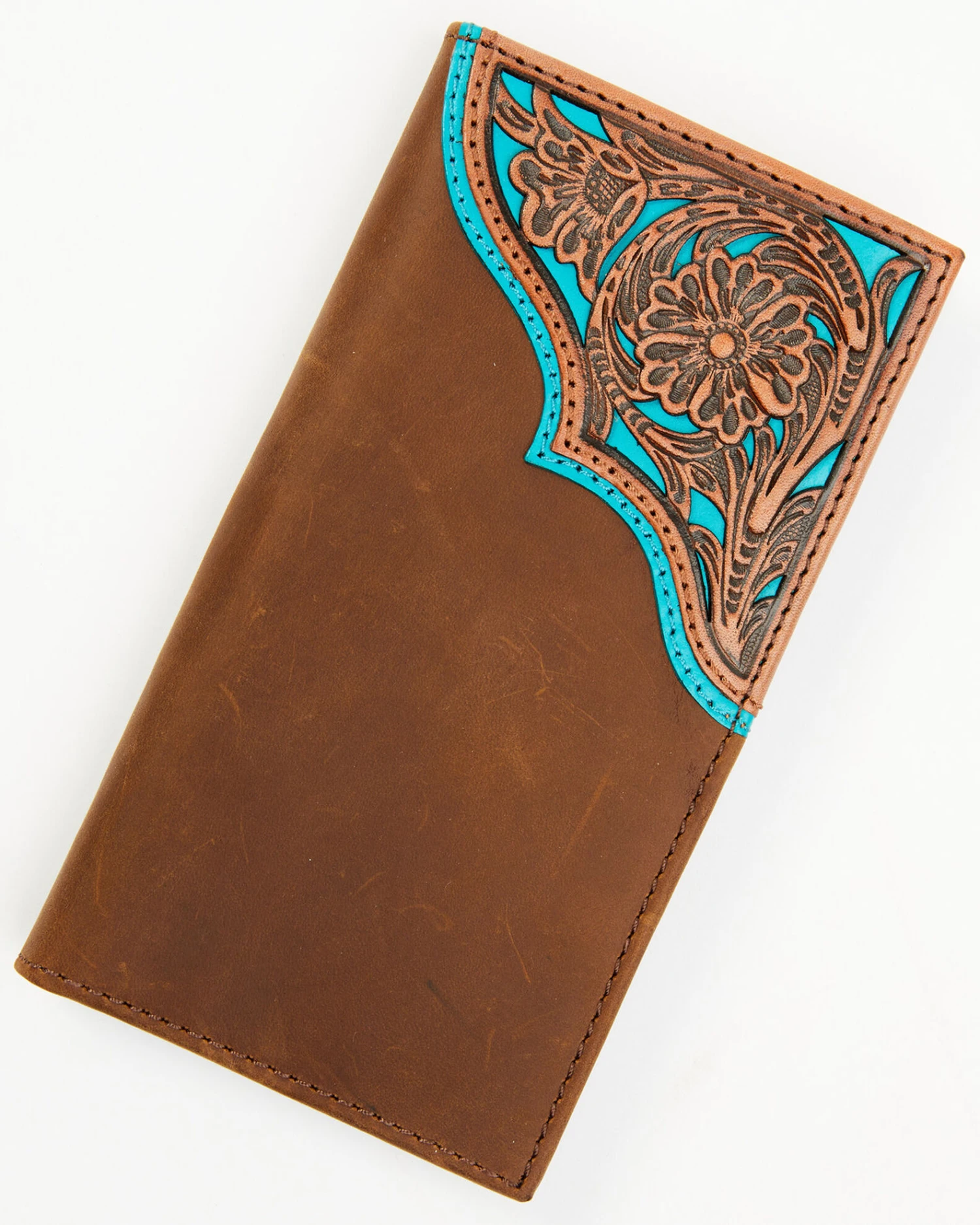 Cody James Men's Turquoise Underlay & Brown Tooled Rodeo Wallet 3 Cody James Men's Turquoise Underlay & Brown Tooled Rodeo Wallet