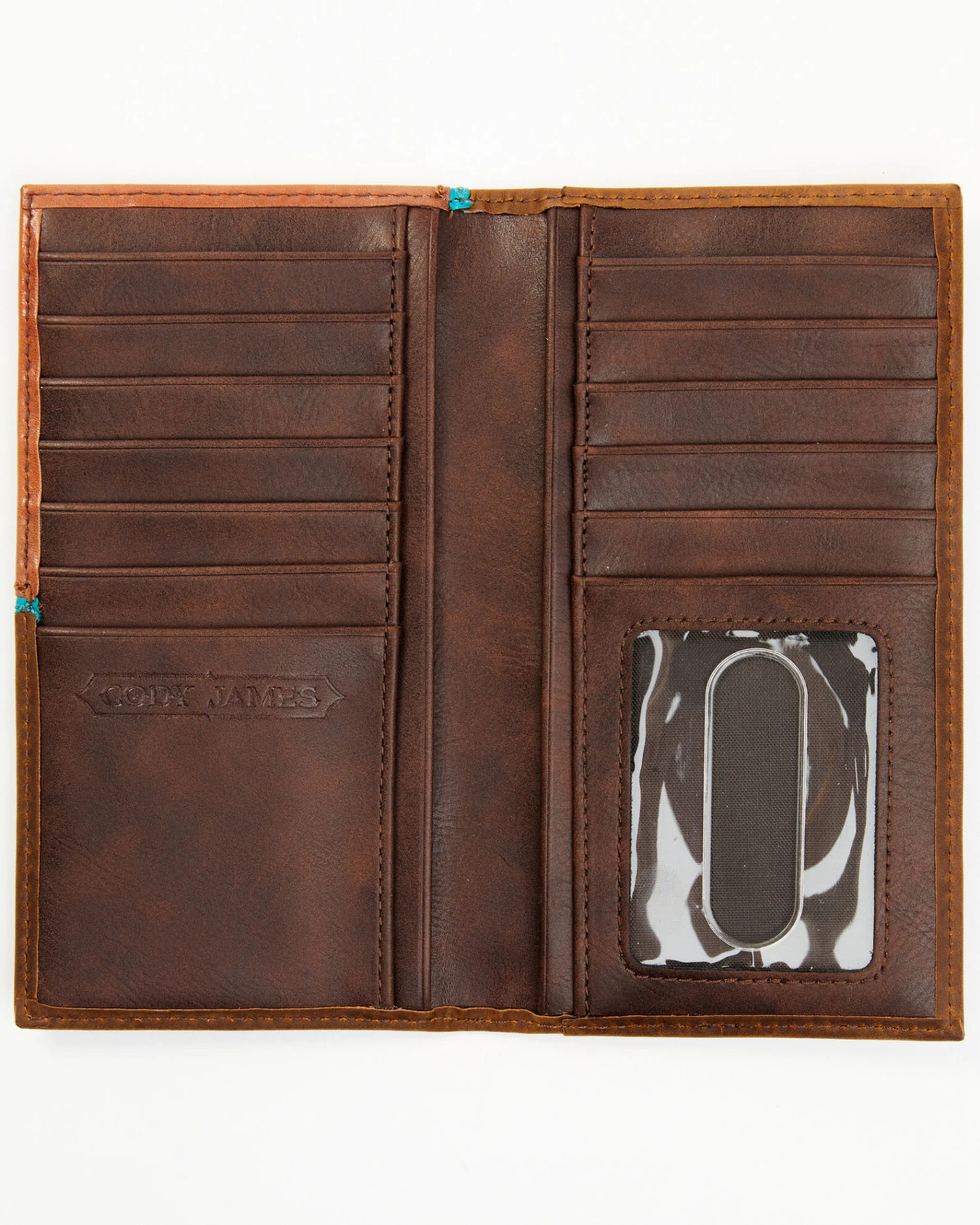 Cody James Men's Turquoise Underlay & Brown Tooled Rodeo Wallet 4 Cody James Men's Turquoise Underlay & Brown Tooled Rodeo Wallet - Image 2