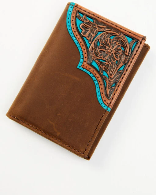 Cody James Men's Turquoise Underlay & Brown Tooled Trifold Wallet -Ariat || Wrangler || Carhartt Shop 2000372920 200 P1