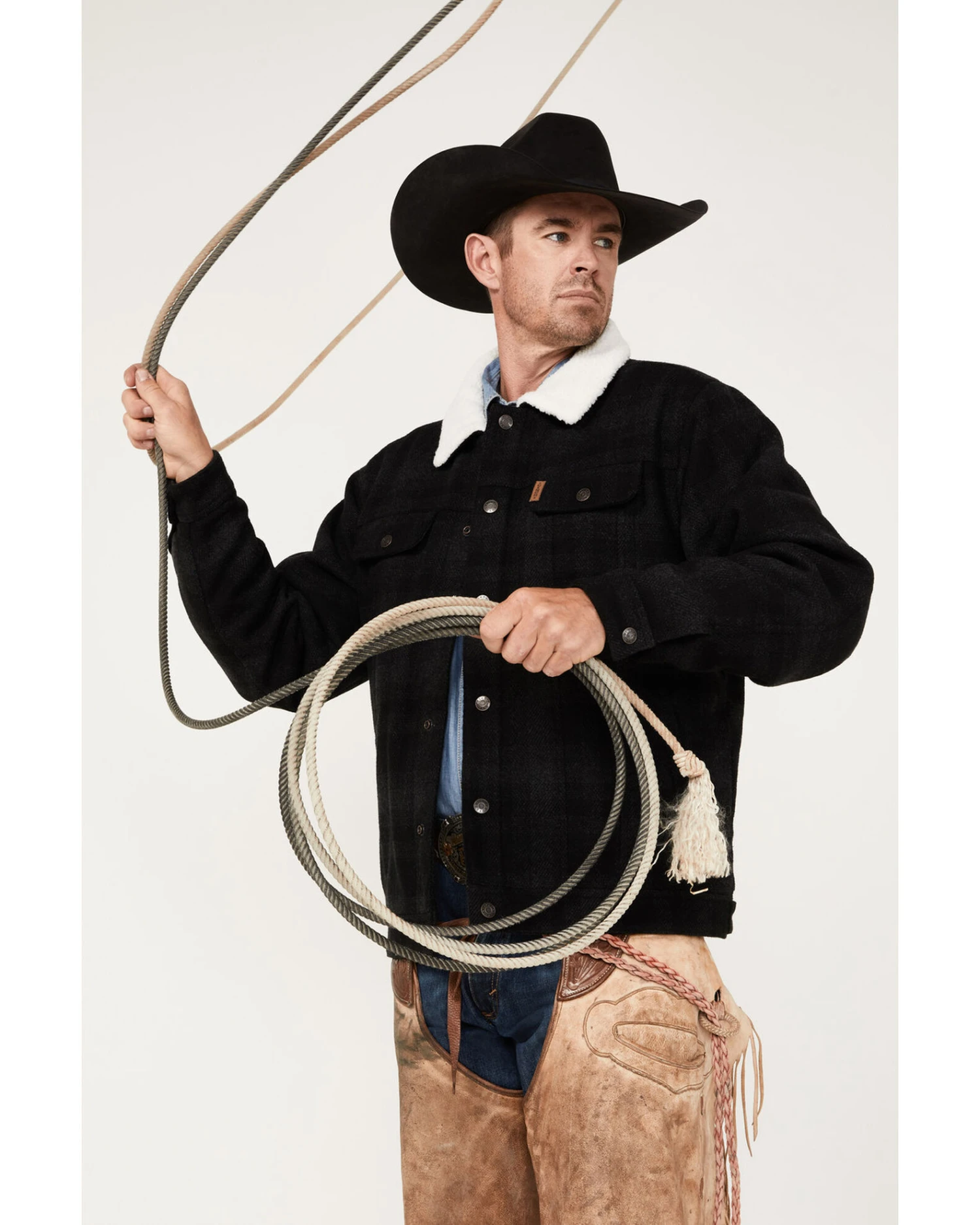 Cinch Men's Solid Sherpa-Lined CC Snap Wool Trucker Jacket 4 Cinch Men's Solid Sherpa-Lined CC Snap Wool Trucker Jacket - Image 2