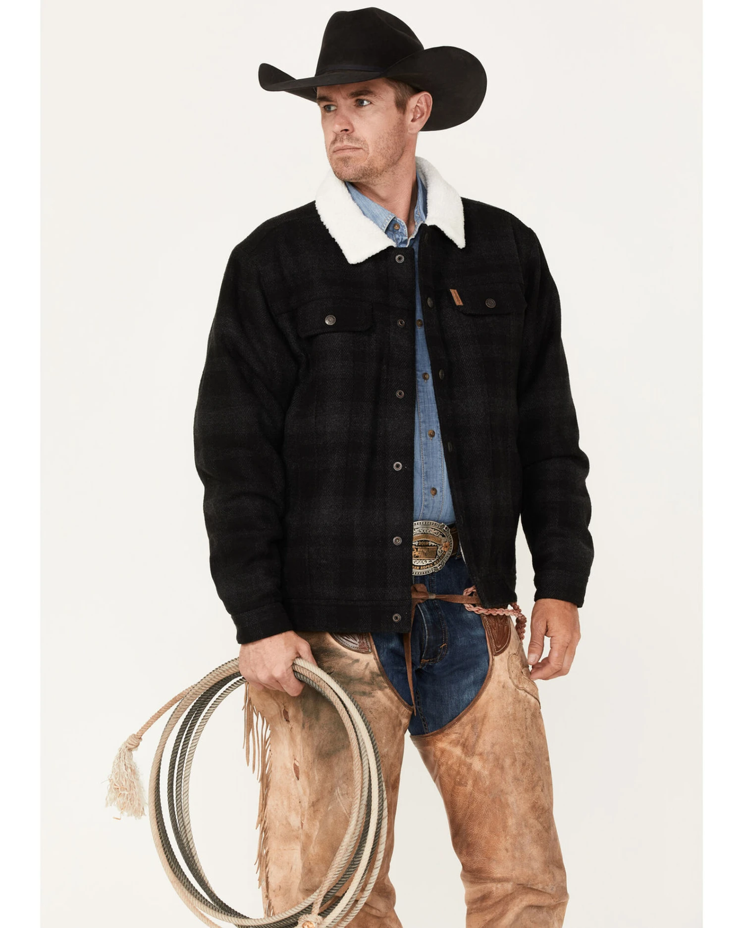 Cinch Men's Solid Sherpa-Lined CC Snap Wool Trucker Jacket 5 Cinch Men's Solid Sherpa-Lined CC Snap Wool Trucker Jacket - Image 3