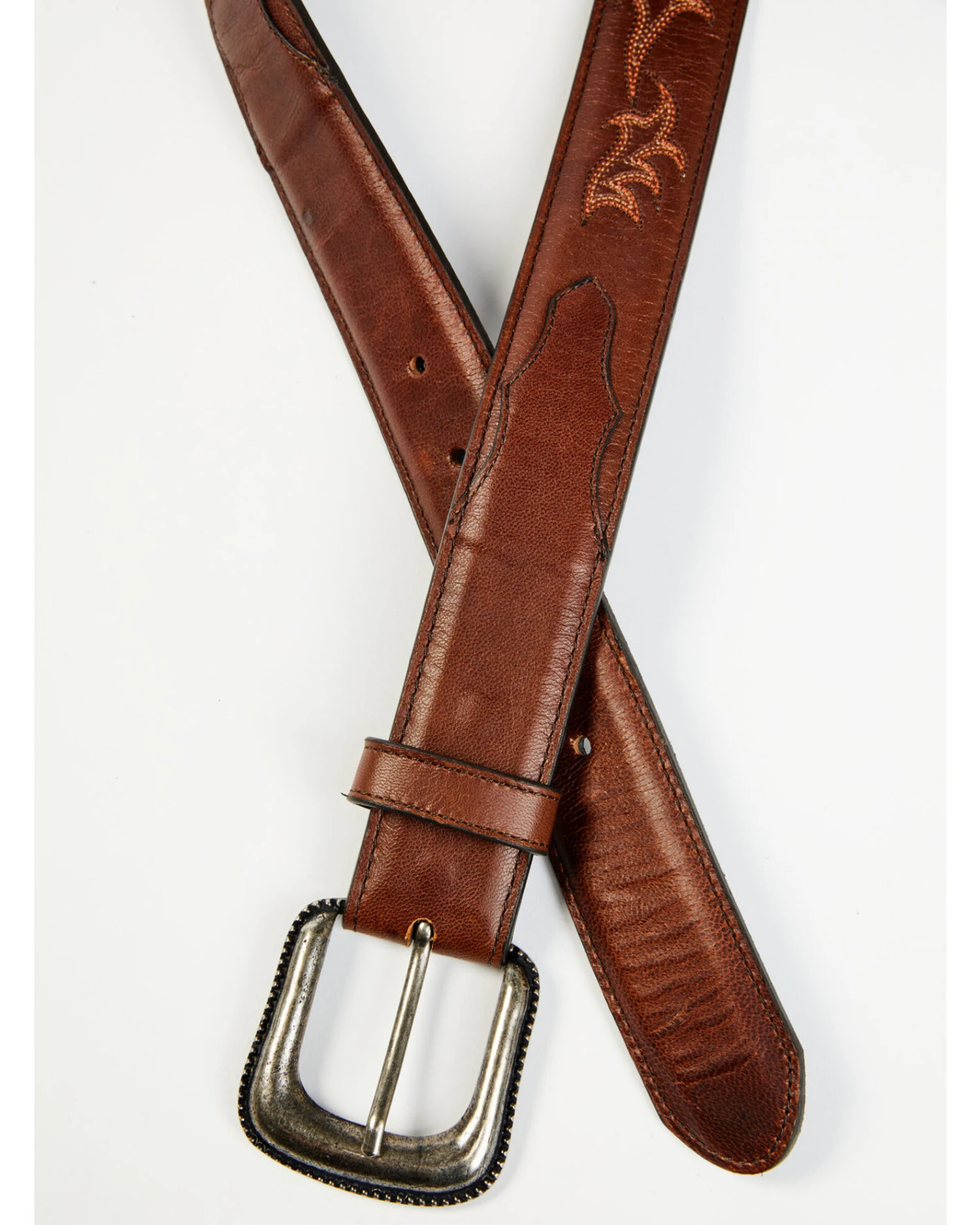 Moonshine Spirit Men's Brown Western Red & Orange Stitch Leather Belt 4 Moonshine Spirit Men's Brown Western Red & Orange Stitch Leather Belt - Image 2