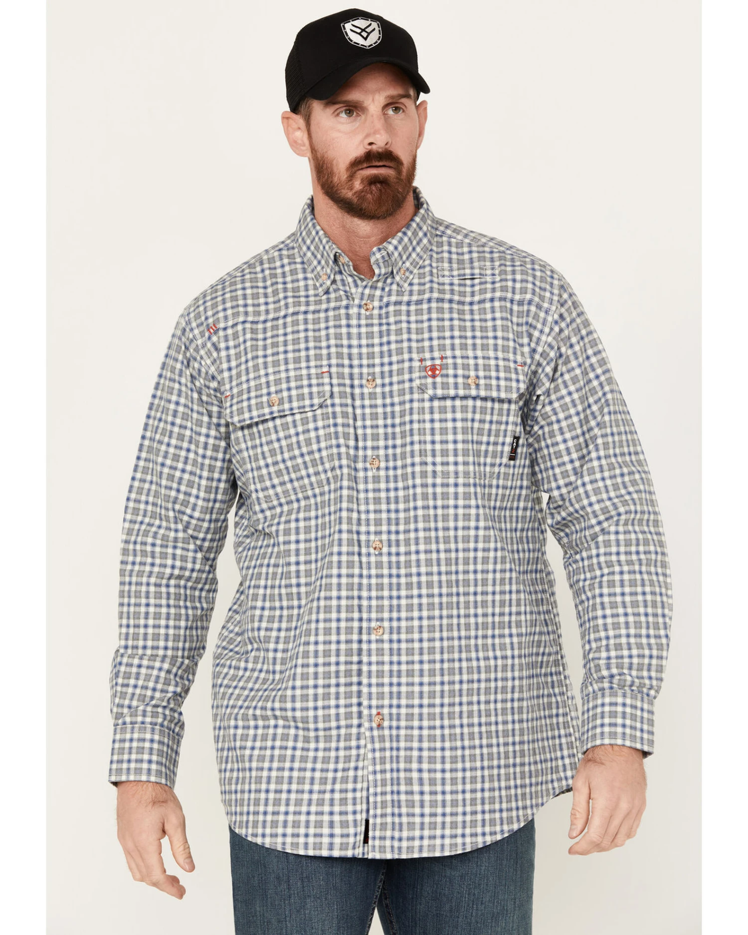 Ariat Men's FR Plaid Print Featherlight Long Sleeve Button Down Work Shirt 3 Ariat Men's FR Plaid Print Featherlight Long Sleeve Button Down Work Shirt