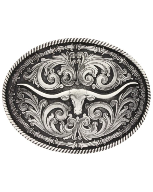 Montana Silversmiths Long Horn Attitude Belt Buckle -Ariat || Wrangler || Carhartt Shop 290C52 03 P1